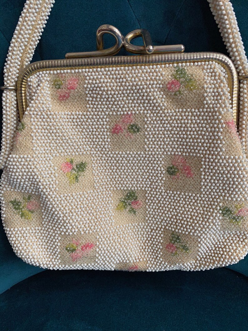 1950s Vintage Lumured White Beaded Mesh Purse | Etsy