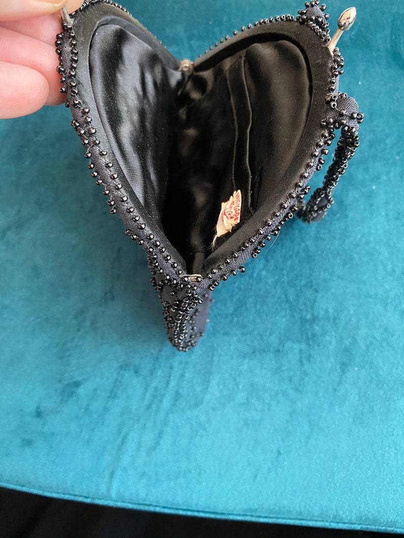 Vintage 1950s 1960s black beaded cocktail purse Handmade in Belgium
