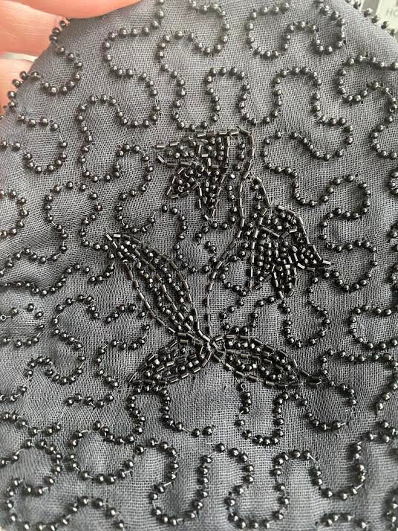Vintage 1950s 1960s black beaded cocktail purse Handmade in Belgium