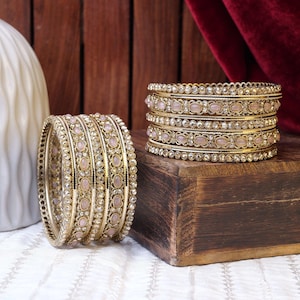 Alira Bangle Set in Light Pink and Antique Gold