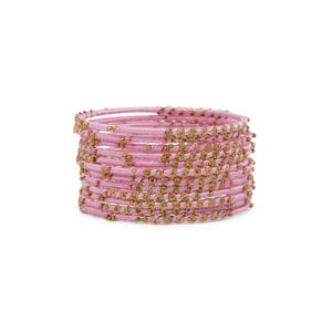 Lot de 12 bracelets joncs floraux roses