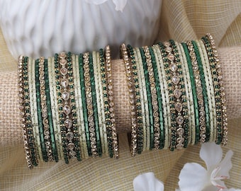 Nuvira Bangle Set in Green and Antique Gold