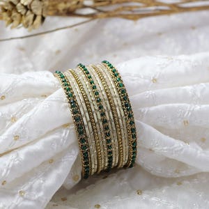 Mohini Bangle Set in Green and Antique Gold
