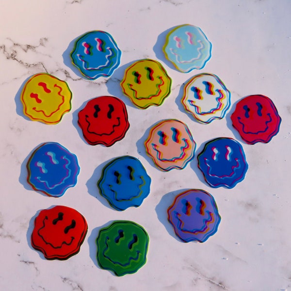 TRIPPY GLITCH SMILEY stickers, bright multi colored - free shipping!! Smiley face, trippy, rave, multicolored, fun, party,