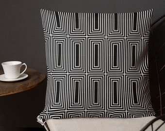 Throw Pillow 18x18 Pillow Black Boho Pillow, Throw Pillow For Couch, Throw Pillow For Bed, Black and White Throw Pillow