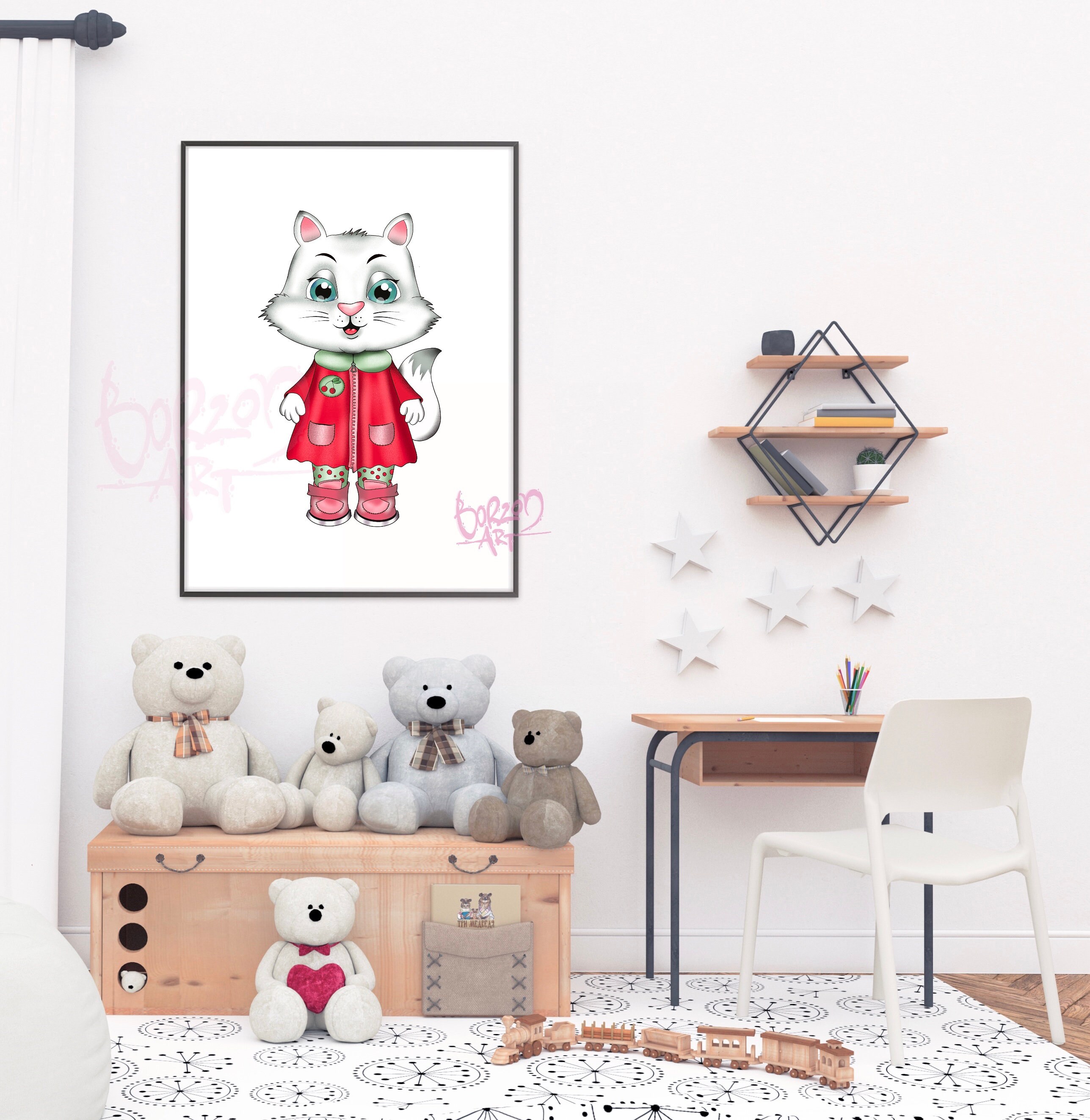 Cat print Girls room decor Baby girl nursery Nursery decor Etsy