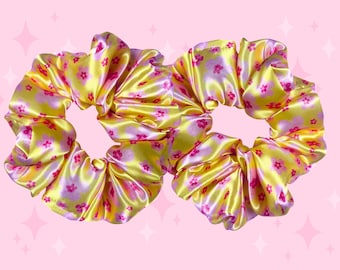 Sakura Blossom Scrunchie | Webkinz-Inspired Blossom Giraffe Virtual Pet Satin Scrunchie