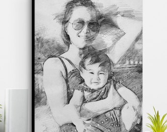 Custom Portrait Drawing | Portrait Sketch Art, Sketch from Photo, Mothers day gift ideas, Gift for dad