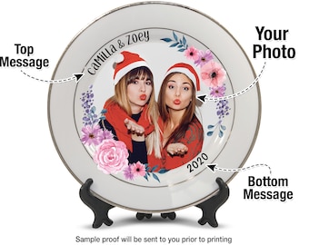 Custom Photo Plate | Personalized Floral Display Plate, Friends Gift