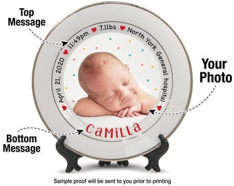 Custom Photo Baby Plate | Personalized Birth Stats Keepsake