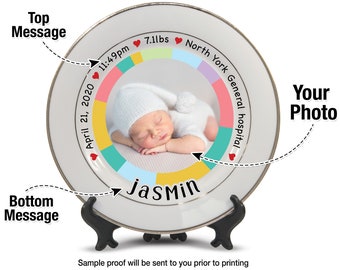 Custom Photo Baby Birth Stats Plate | New Mom Gift