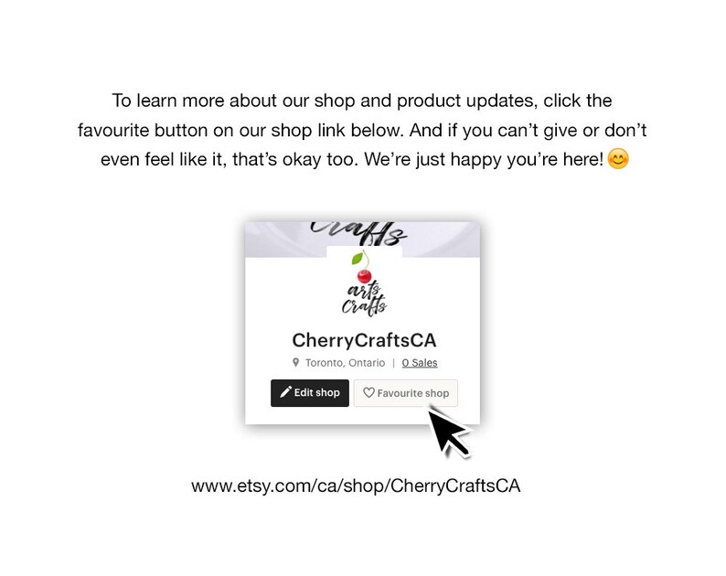 May include: Screenshot of an Etsy shop page, CherryCraftsCA, with a cherry logo. The text encourages viewers to favorite the shop. The shop's location is Toronto, Ontario. A computer cursor points to the "Favorite shop" button.