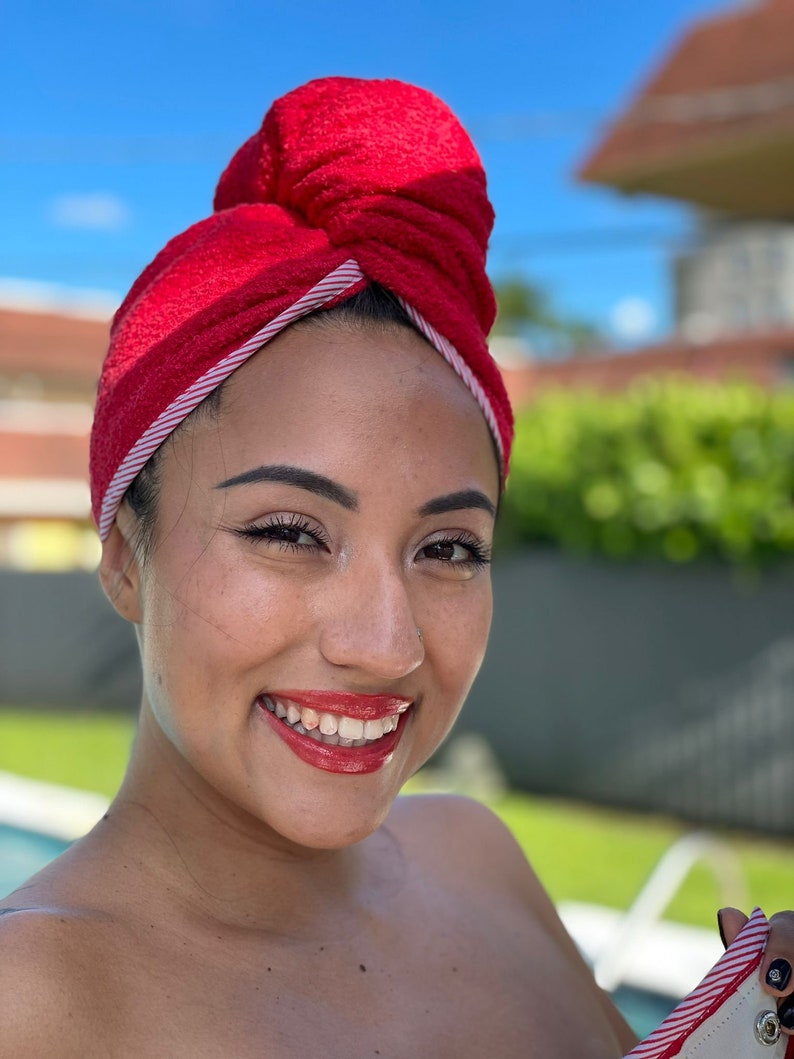 Hair Towel Wrap Handmade 100 Cotton Colorful Borders Personalize