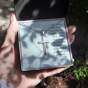 Silber Kreuz Halskette mit ermutigender Schriftkarte