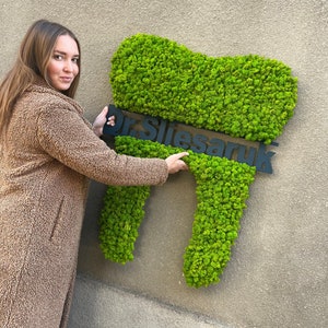 Personalisierte Moos Zahn Wandkunst, Zahnarzt Büro Dekor, Benutzerdefinierte Namensschild, Grüne Moos Wandbehang, Einzigartige Zahnarzt Dekor