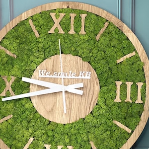 Wooden Eco Clock with Preserved Moss, Branded Moss Clock, Wall Clock, Modern Home Decor, Green Clock, Moss Wall Art, Scandinavian Moss Art