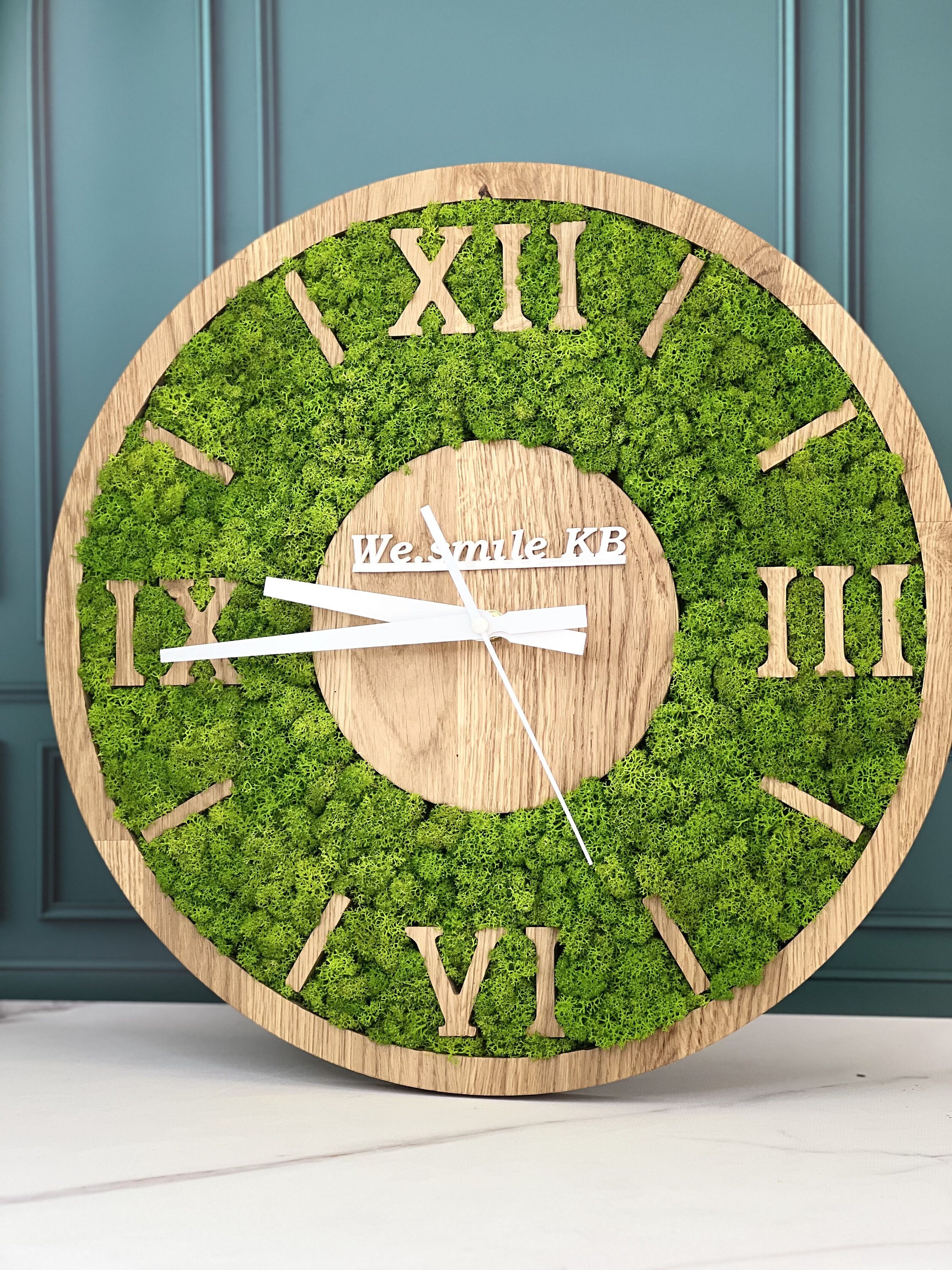 Green Clock Wooden Eco Clock From Preserved Moss Wall Clock Modern Home ...