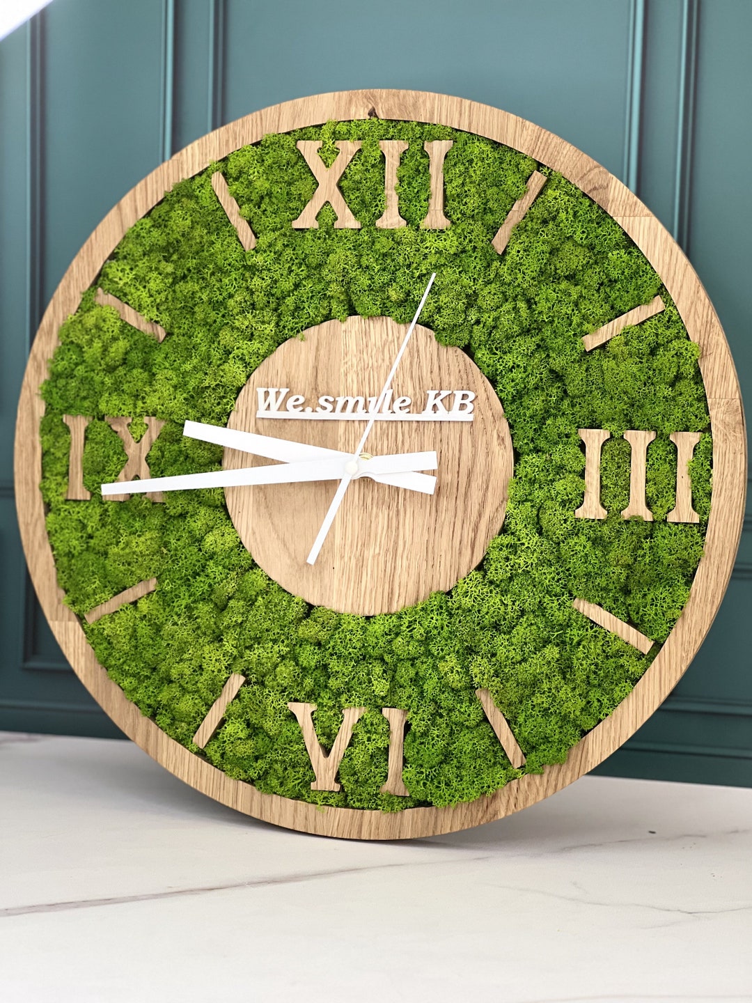 Wooden Clock, Live Stabilized Moss Wall Clock, Home Decor, Gift for