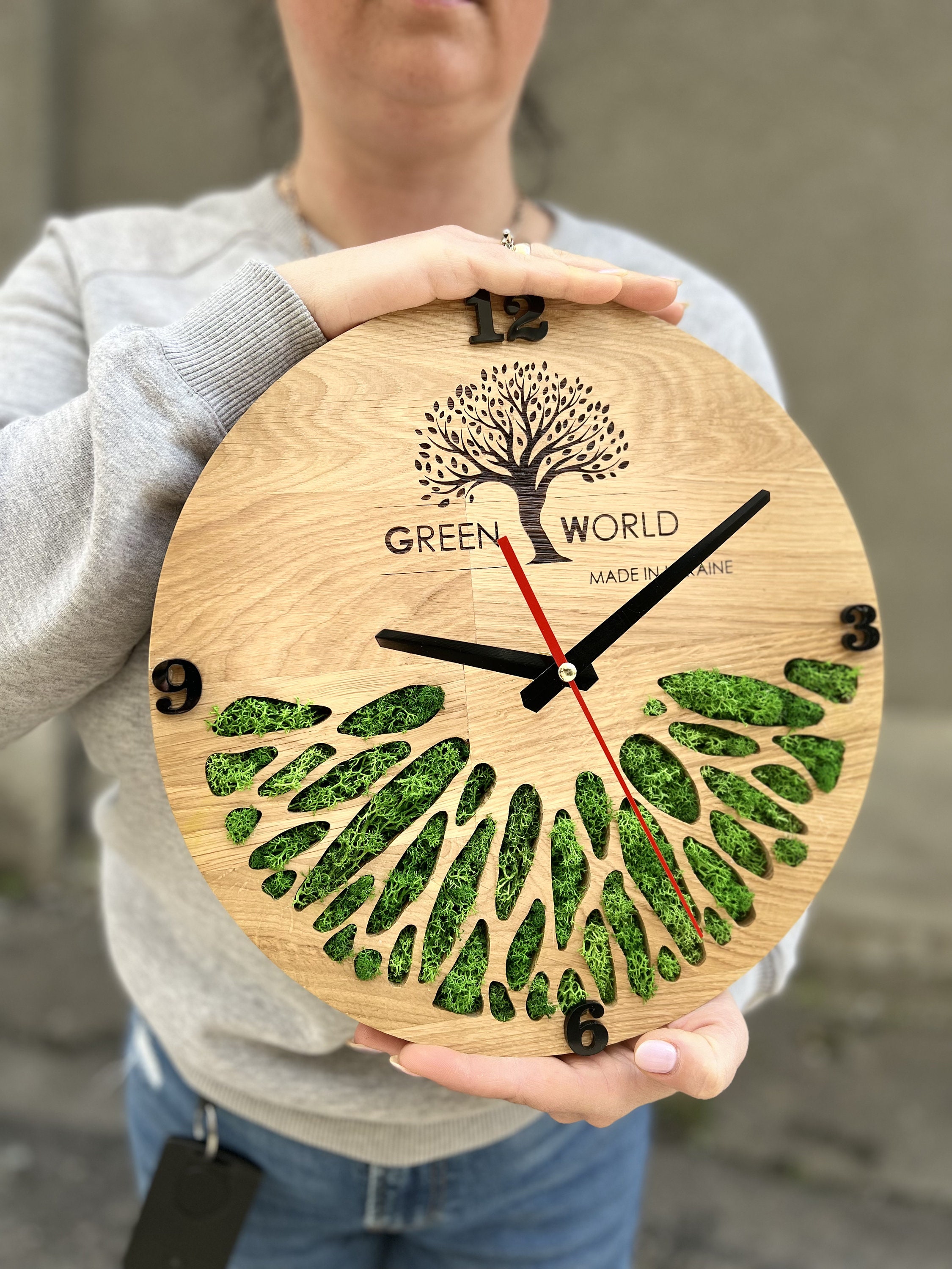 Custom Moss Wall Clock With Company Logo, Wooden Clock for Office Decor ...