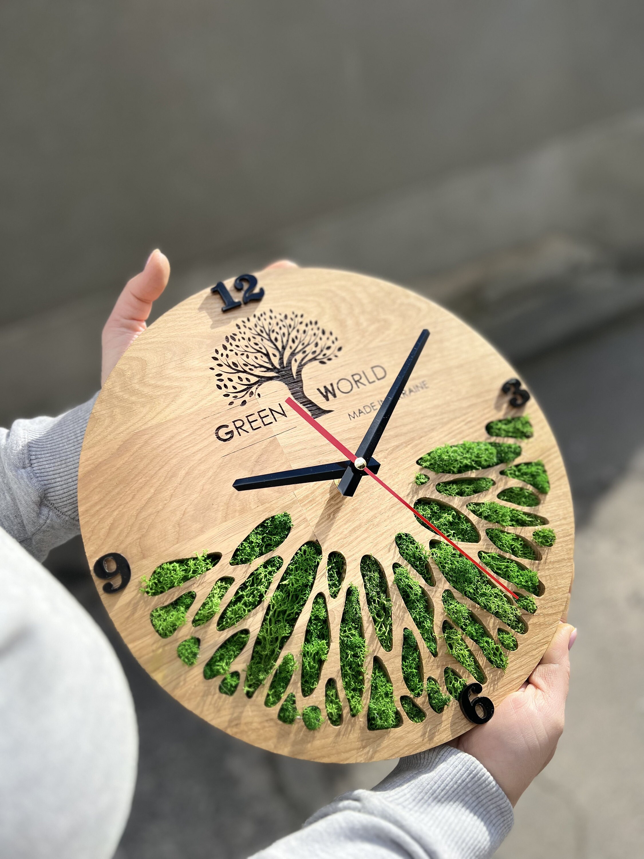 Custom Moss Wall Clock With Company Logo, Wooden Clock for Office Decor ...