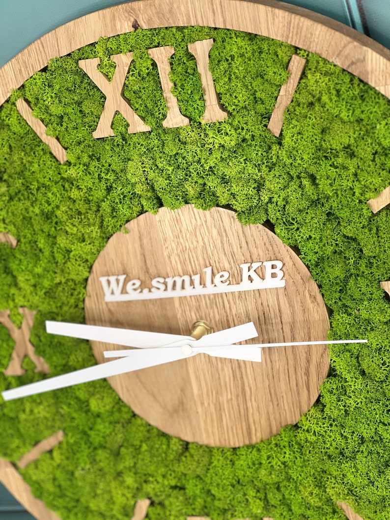 Green Clock Wooden Eco Clock From Preserved Moss Wall Clock Modern Home ...