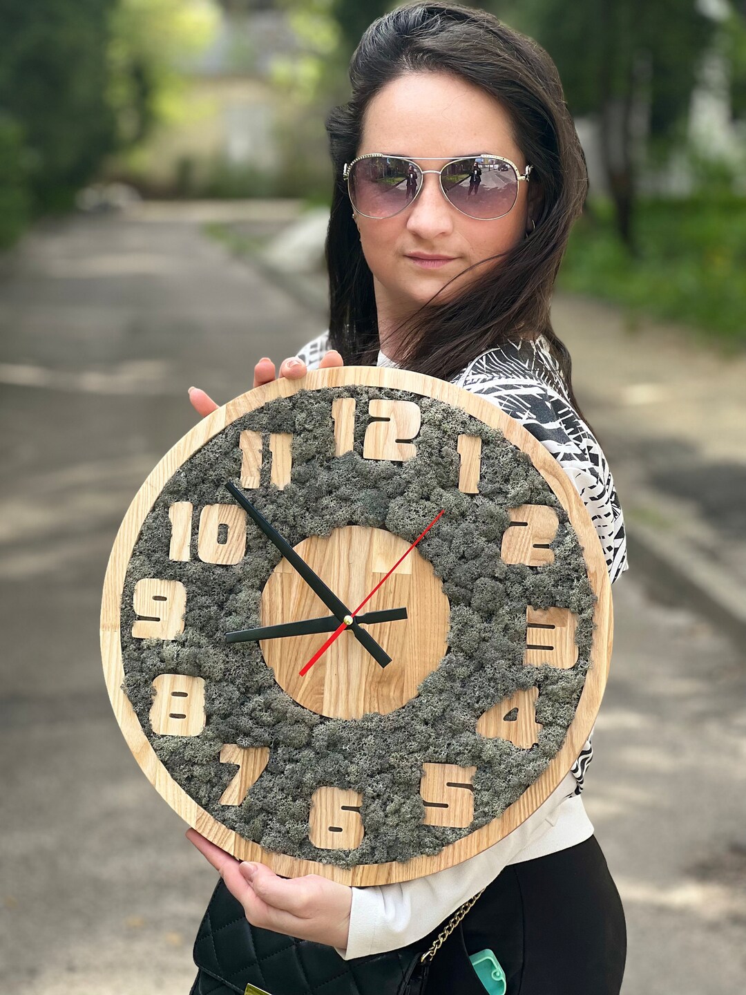 Wooden Clock, Wall Clock With Live Stabilized Moss, Home Decor, Gift