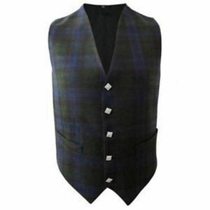 Scottish Men's Formal Tartan Waistcoats / Vests 4 Plaids Fully lined back strap Black Watch