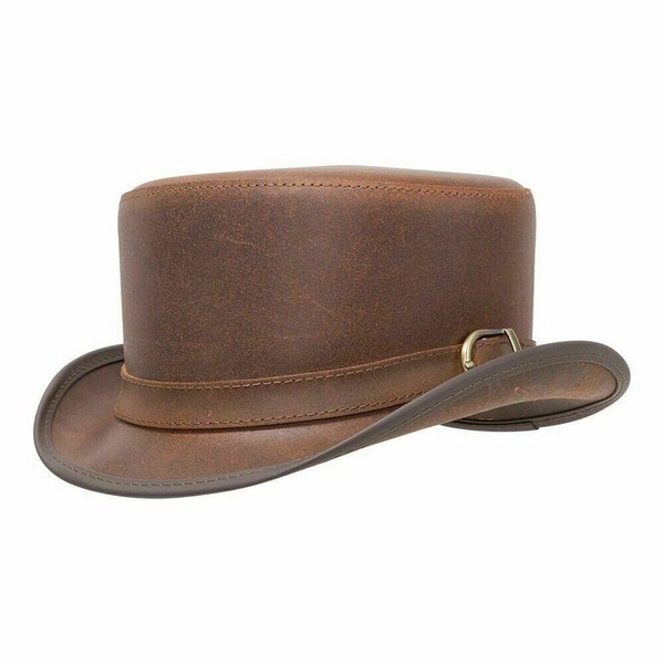 Chapeau haut de forme en cuir Steampunk Buckle Band Motorcycle Deadman Bromley Cowboy Hat