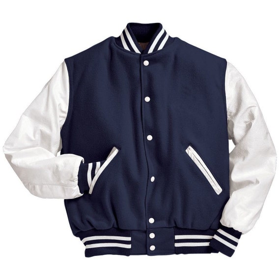 Buy Blue White Men's Baseball Jacket Real Leather Online in - Etsy