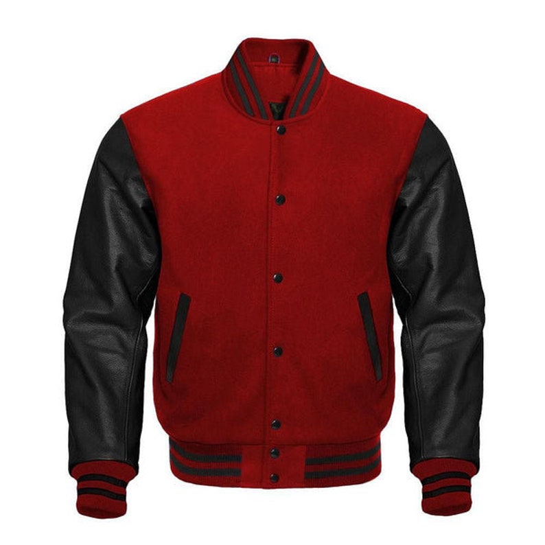 Black Friday Sale Wool Men's Varsity Baseball Jacket Real Leather Sleeves Wool Letterman Boys Jacket Maroon & Black