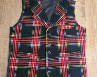 Black Stewart Tartan Vest Scottish Men Traditional Waistcoat,