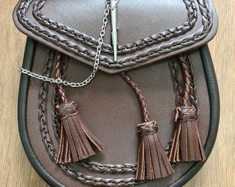 BrownLeather Braided Sporran With Pin Lock