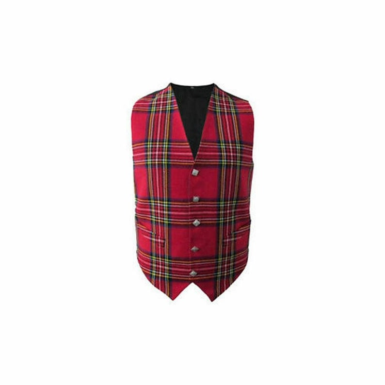 Scottish Men's Formal Tartan Waistcoats / Vests 4 Plaids Fully lined back strap Royal Stewart