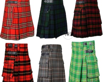 Scottish Mens Tartan Utility  Kilt Leather Strap Kilt Men Available in 38 Tartans