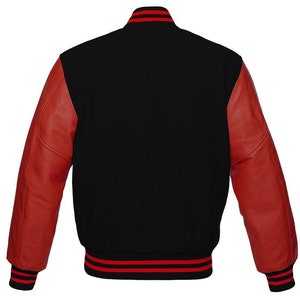 Black Friday Sale Wool Men's Varsity Baseball Jacket Real Leather Sleeves Wool Letterman Boys Jacket image 6