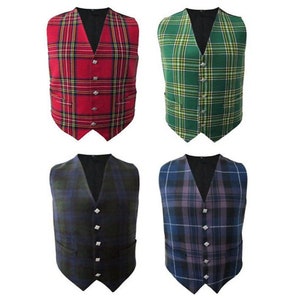 Scottish Men's Formal Tartan Waistcoats / Vests 4 Plaids Fully lined back strap image 1