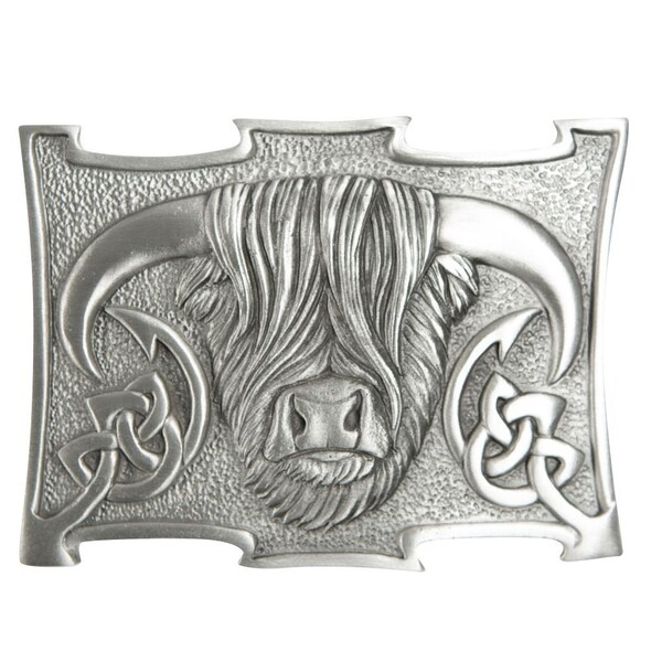 Scottish Highland Cow Coo Polished Chrome Kilt Belt Buckle