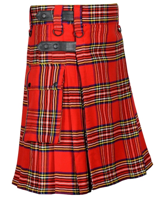 Royal Stewart Scottish Men Tartan Utility Modern Kilt 2 Cargo