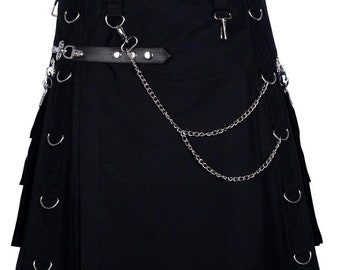 Gothic Kilt Detachable Pockets Modern Gothic Fashion Kilt Active