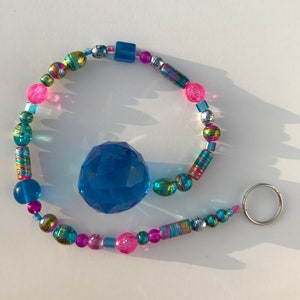 Beaded Suncatcher Pink and Blue Crystal Prism Hanging Patio Decor Yard Art Tree Jewelry