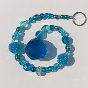 Beaded Suncatcher Turquoise Blue Crystal Prism Hanging Patio Decor Yard Art Tree Jewelry