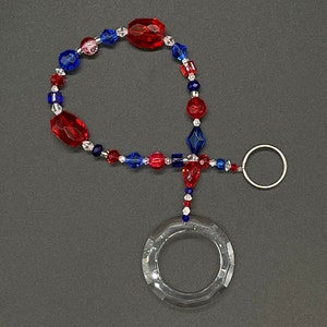 Beaded Suncatcher Clear Blue Red Crystal Ring Hanging Patio Decor Yard Art Tree Jewelry