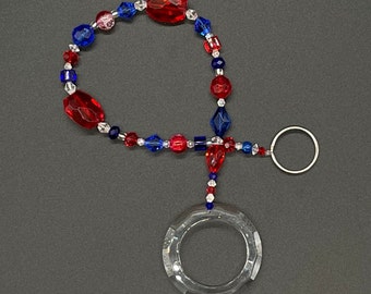 Beaded Suncatcher Clear Blue Red Crystal Ring Hanging Patio Decor Yard Art Tree Jewelry
