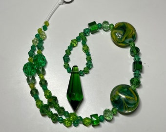 Beaded Suncatcher Rearview Mirror Ornament Yellow Green Crystal Prism Car Charm