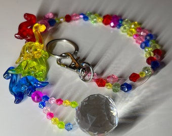 Dinosaur Beaded Suncatcher Rearview Mirror Ornament Bright Multicolor Clear Crystal Prism Car Charm