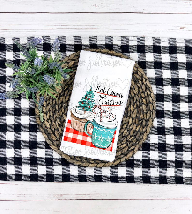 Hot Cocoa and Christmas Tea Towel Sublimated Design Kitchen Etsy
