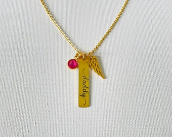 Personalized Angel Wings Necklace: Swarovski Birthstone, Memorial Gift
