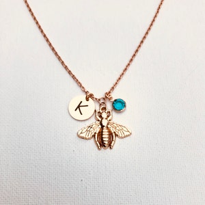 Rose gold tone Honeybee Necklace - Personalized Bee Necklace - Bumble Bee Necklace - Bee Charm Pendant - Birthday Bee Gift - Bee Lover Gift