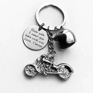 Ride safe I need you here with me - Biker Gift - Gift for Dad - Husband - Boyfriend - Personalized Keychain - Motorcycle Key Chain
