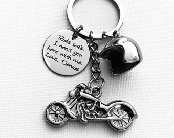 Ride safe I need you here with me - Biker Gift - Gift for Dad - Husband - Boyfriend - Personalized Keychain - Motorcycle Key Chain